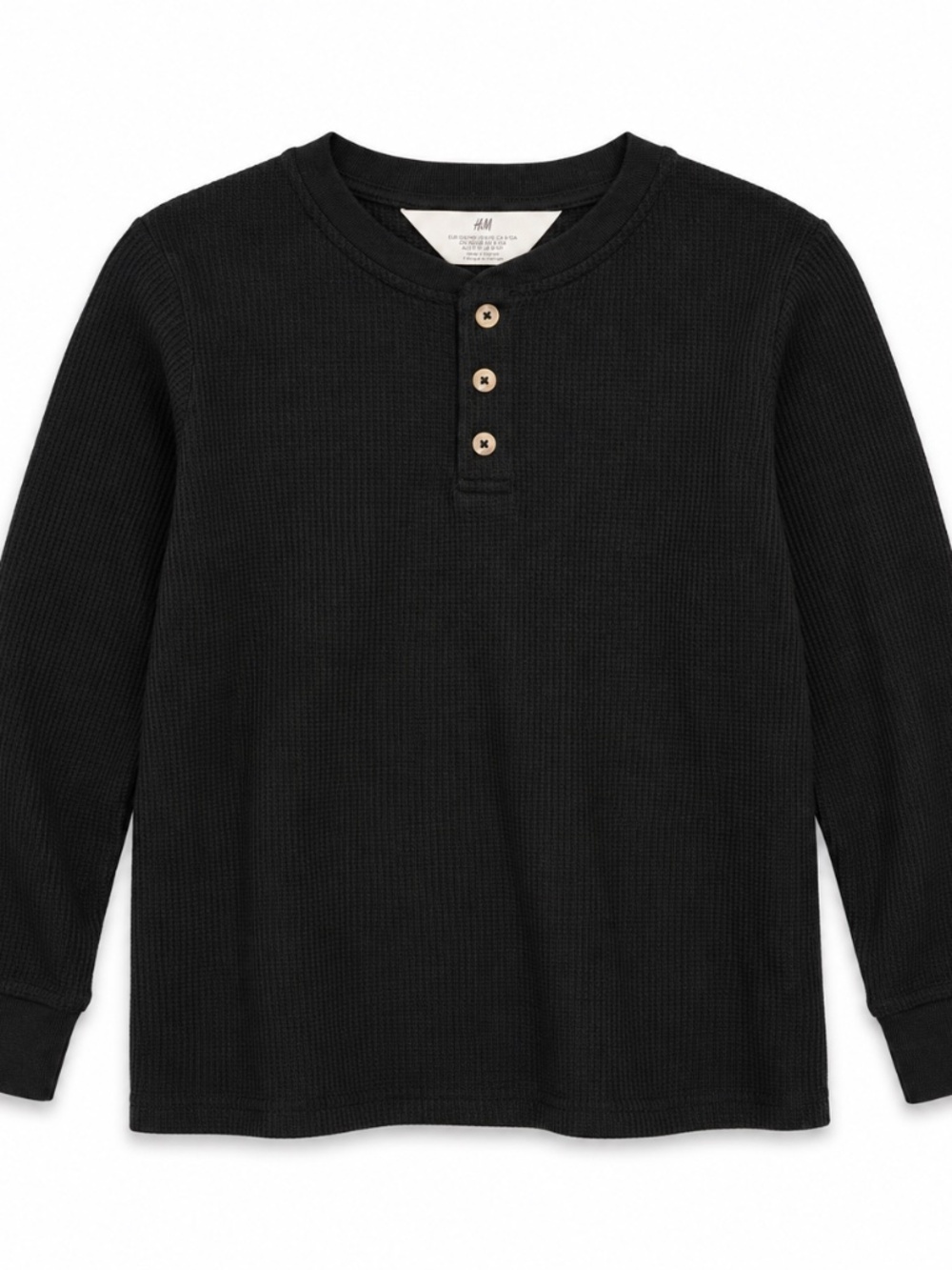 H&M Black Waffle Knit Henley Long Sleeve Top Size 8/10